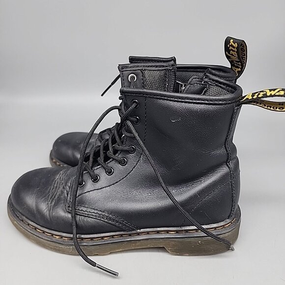 Dr. Martens Boots Boys Size 3 Us 1460 Combat Black Leather Ankle Side Zip - Picture 3 of 7